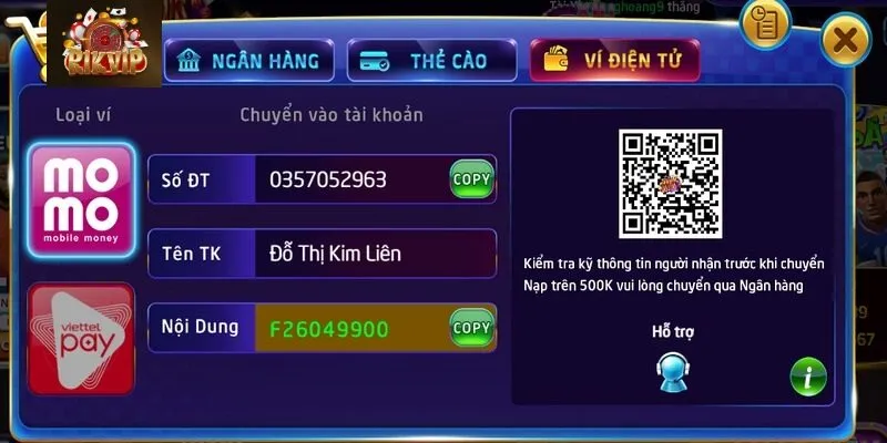 Lưu ý tránh phát sinh rủi ro khi nạp tiền Rikvip