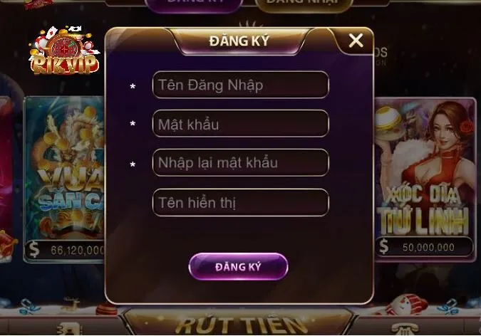 Đăng ký tài khoản tại Rikvip